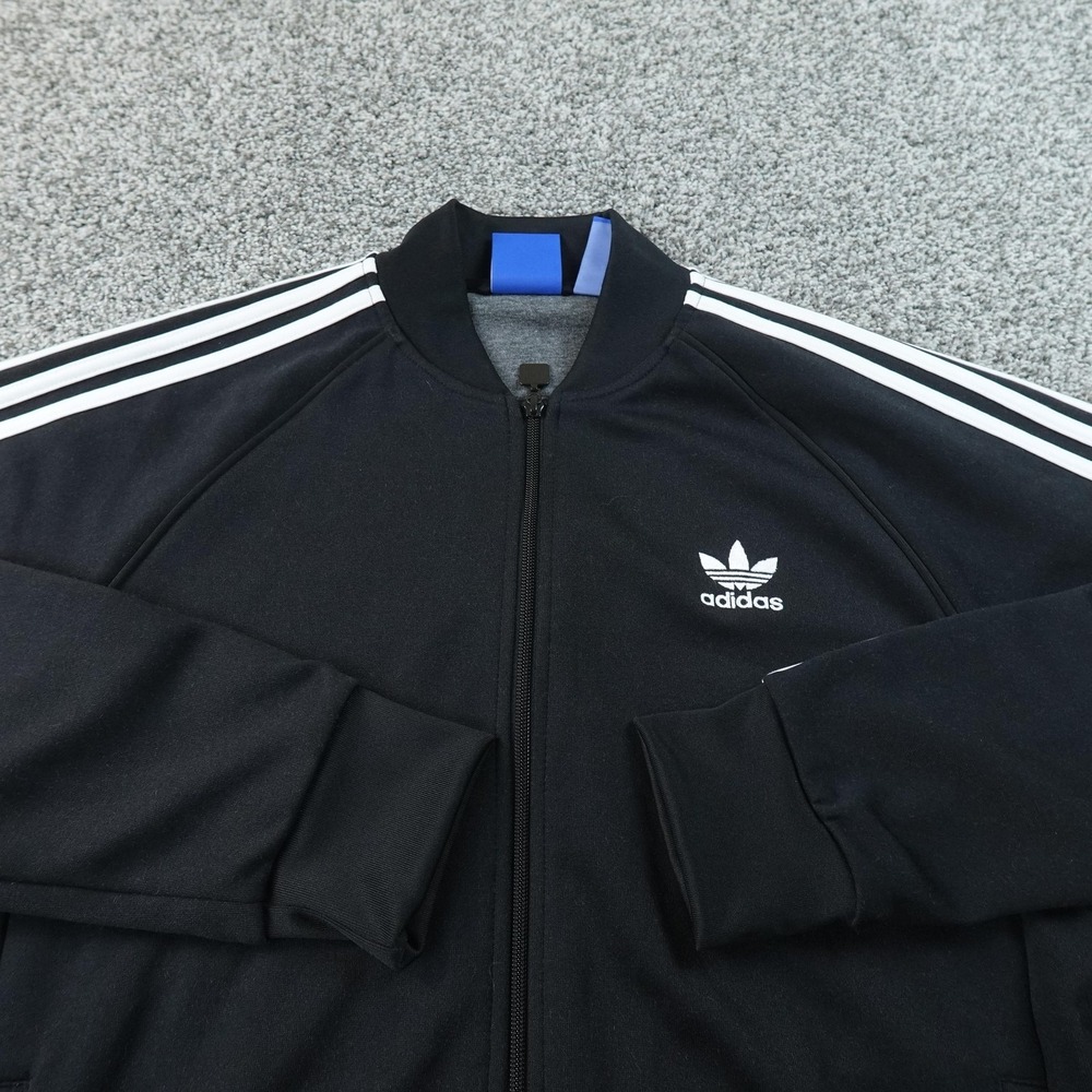 Adidas Jacket Mens L Black Firebird Trefoil Track Full Zip Athletic Coat Workout